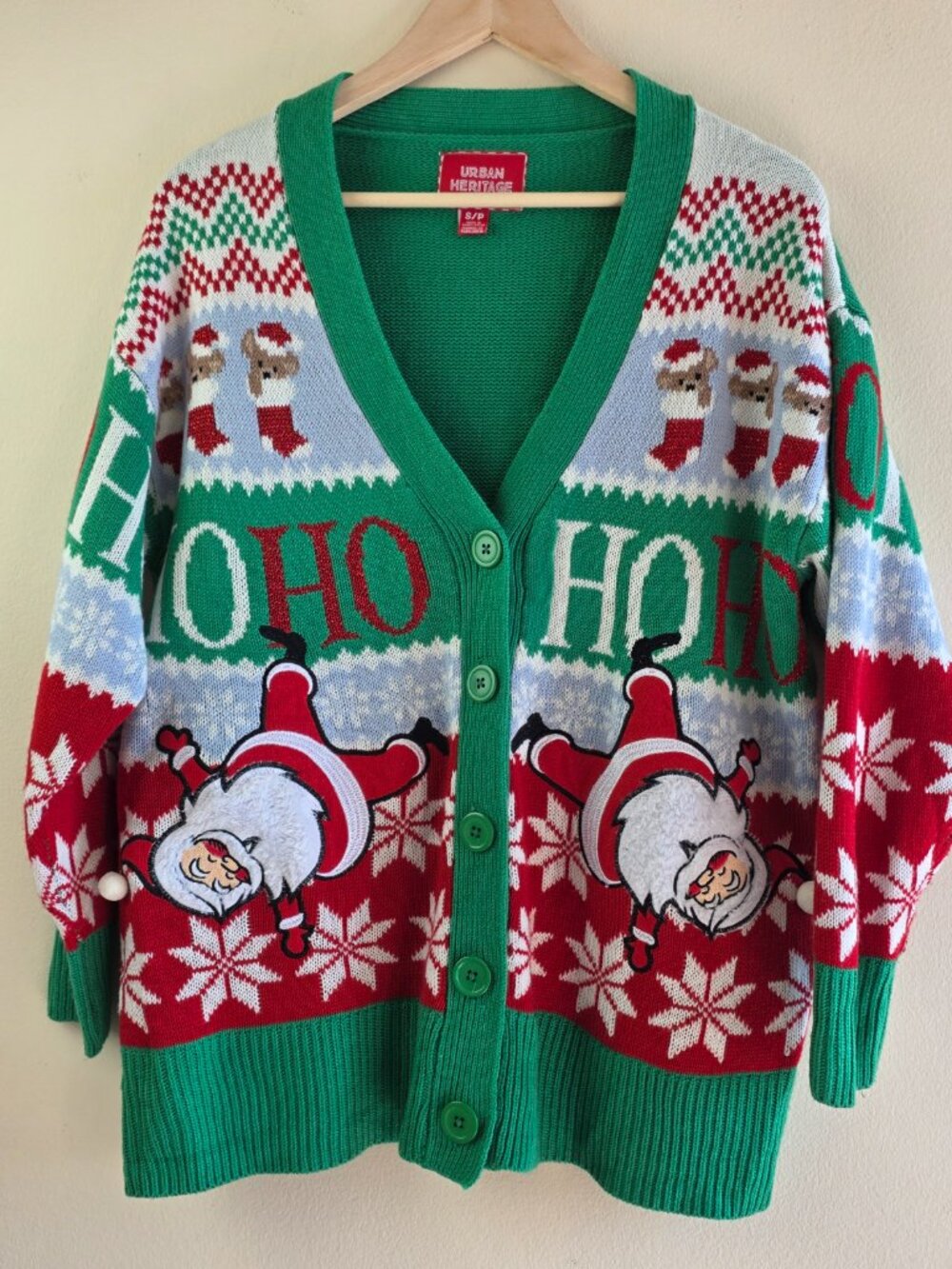 Urban Heritage Textured Christmas Cardigan Size S Holiday Santa Ugly Christmas